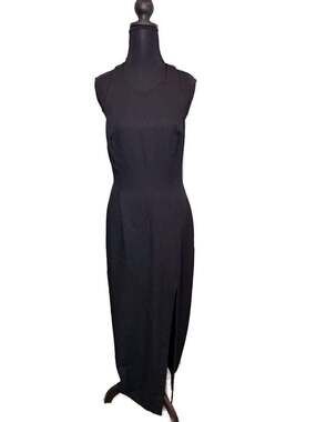 Roberta Vintage Black Sleeveless Maxi Dress with Rhinestone Button Cutout Back S